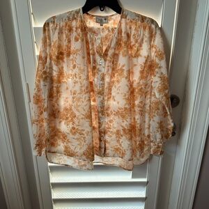Millie Resort & Travel XXS button down cotton blouse, warm clay/orange floral